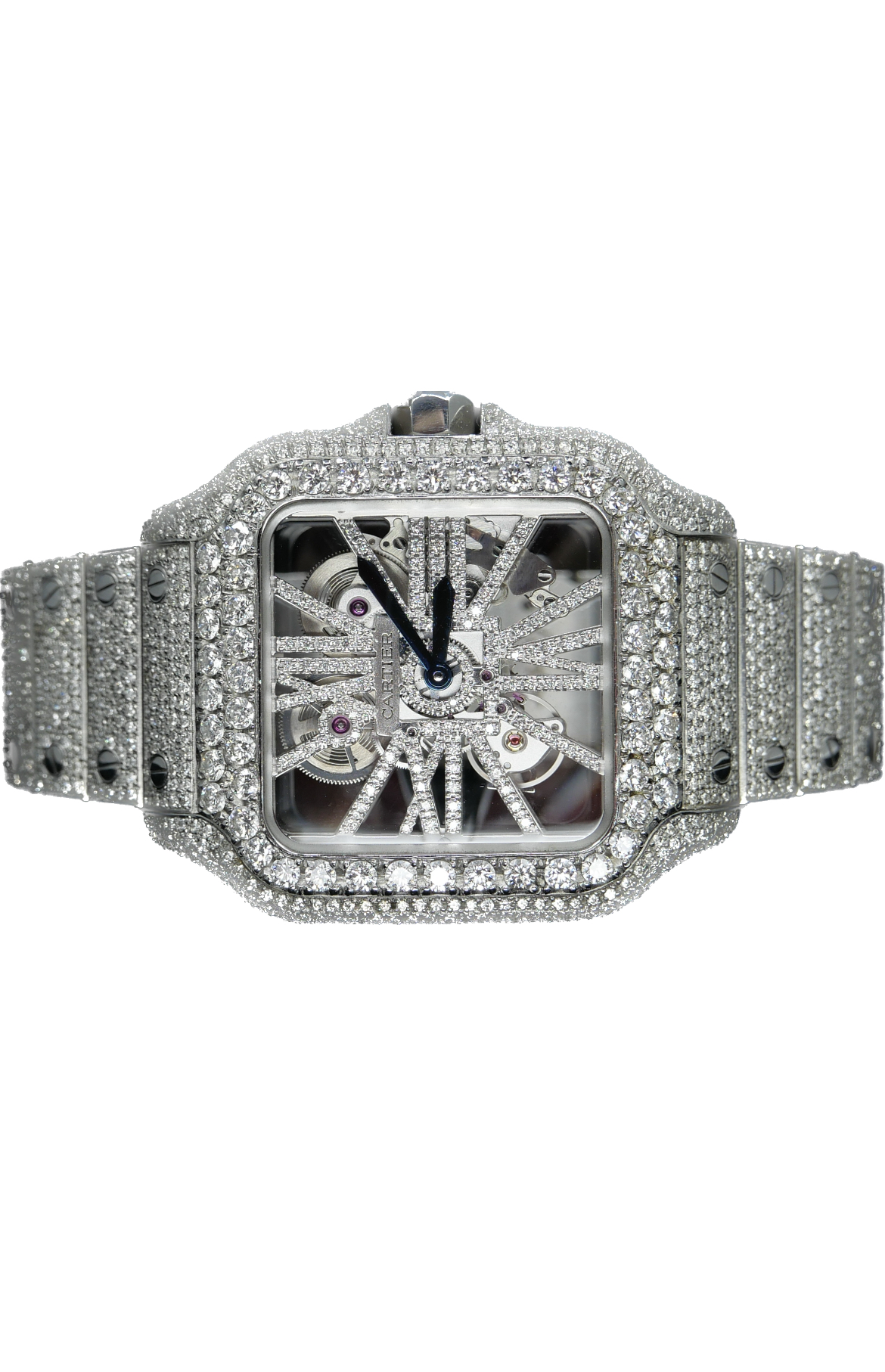 CARTIER SANTOS DE CARTIER SKELETON STEEL 40MM - FULLY ICED OUT